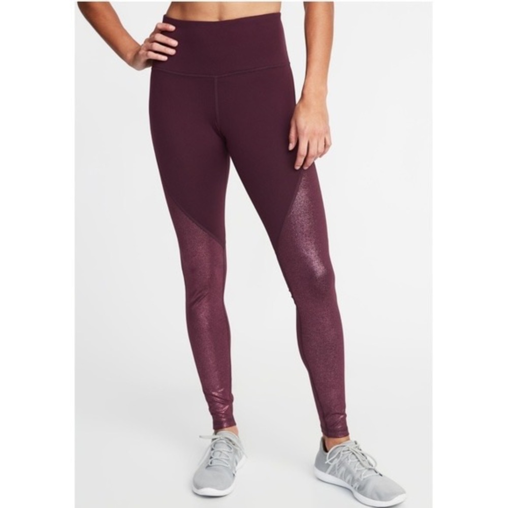 Old Navy active leggings cranberry burgundy shimmer glitter sparkle size medium